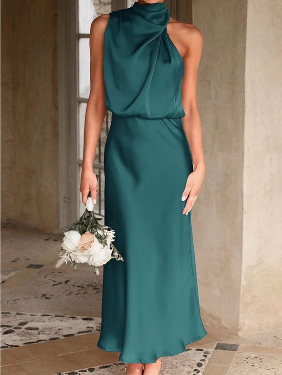 PrettyGarden Dresses & Skirts - Maxi Cocktail Dress Mock Neck & Flare Asymmetrical Top- New W/Tags